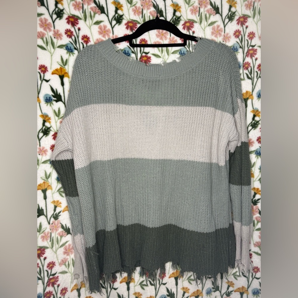 Simply Southern Striped V-Neck Sweater in Sage, Olive - Picture 2 of 2